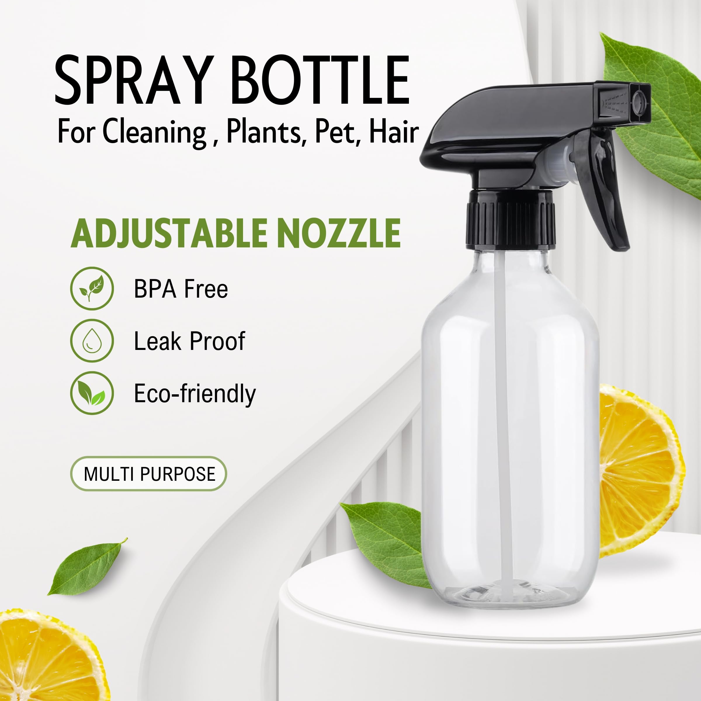 Plastic Spray Bottles for plant - 10oz/300ml - Mist Stream - No Clog No Leak, Easy to Grip with Adjustable Nozzle for Hair, Cooking, Cleaning - BPA Free - 4