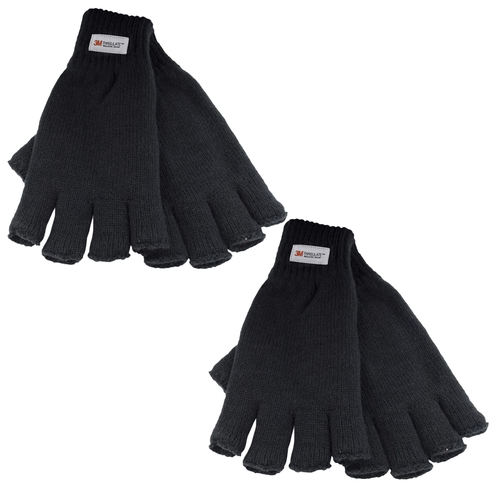 Undercover Men's 2 Pack Knitted Fingerless Thinsulate Gloves Black M/L