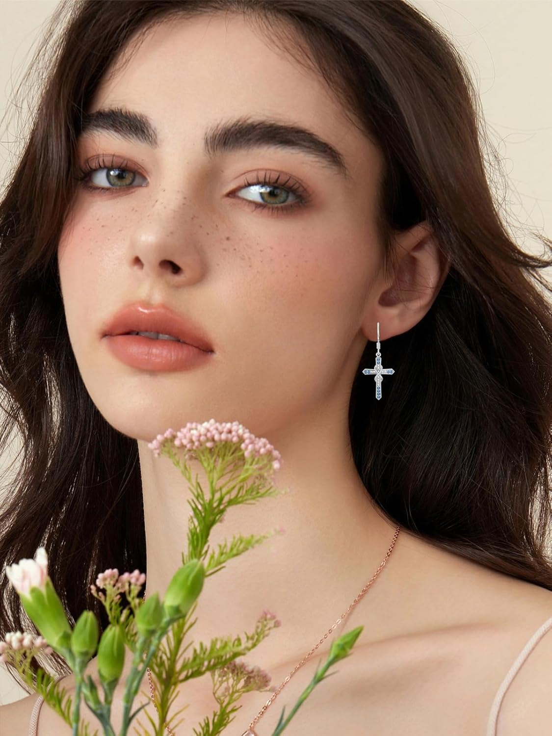 Seiyang Cross Birthstone Earring 925 Sterling Silver Cross Dangle Drop Earrings with 12 Months Birthstone Religious Christian Jewelry Gifts for Women Mom Her - Image 2