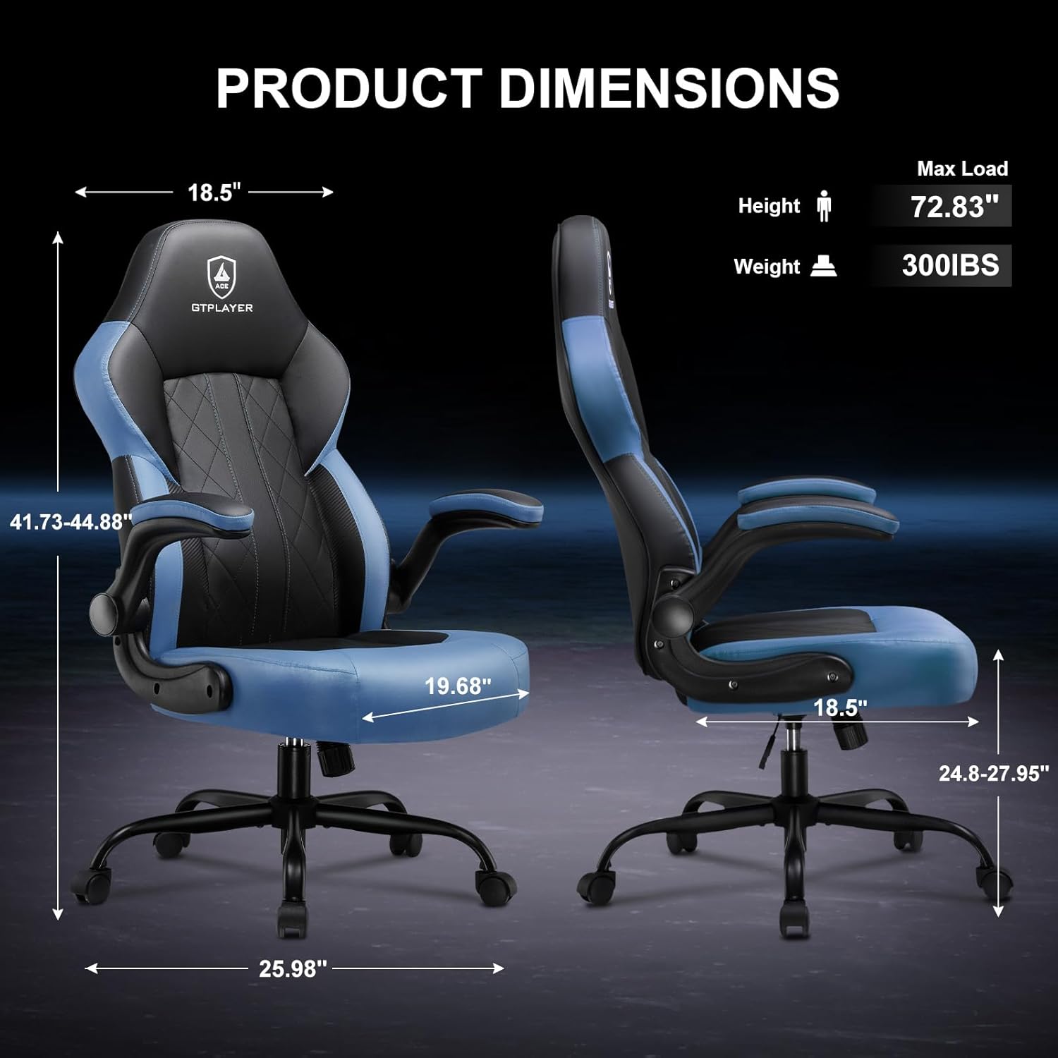 71T0LG6buhL._AC_SL1500_ GTPLAYER Video Gaming Chair, Ergonomic Computer Gaming Chair with Flip-Up Armrests and Adjustable Height, Comfortable Desk Chairs with Built-in Lumbar Support, Recliner with 360°Swivel (Blue)