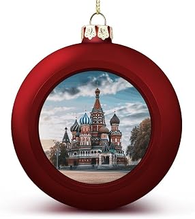 St Basil Cathedral Red Square in Moscow Christmas Ball Ornaments - 3 Inch Red Shatterproof Xmas Tree Hanging Decor with Lanyard, Holiday Wedding Party Decoration Keepsake Gifts