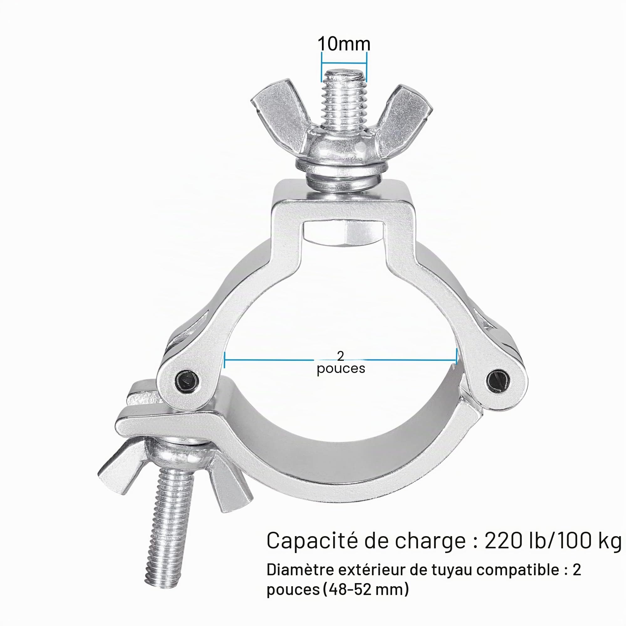 Truss Clamp Pince de Lumière de Scène, 10PCS Eyeshot Premium 50mm Pinces de lumière en aluminium avec certification TUV, crochet de lumière de charges lourdes de 100kg, Convient pour tube 48-52mm