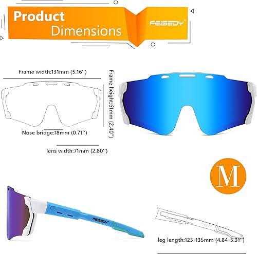Miniatura 7 de FEISEDY Ciclismo Deportes Gafas de sol Wraparound Lente Magnética Ajustable Piernas Visera Hombres Mujeres Juventud Escudo B0028
