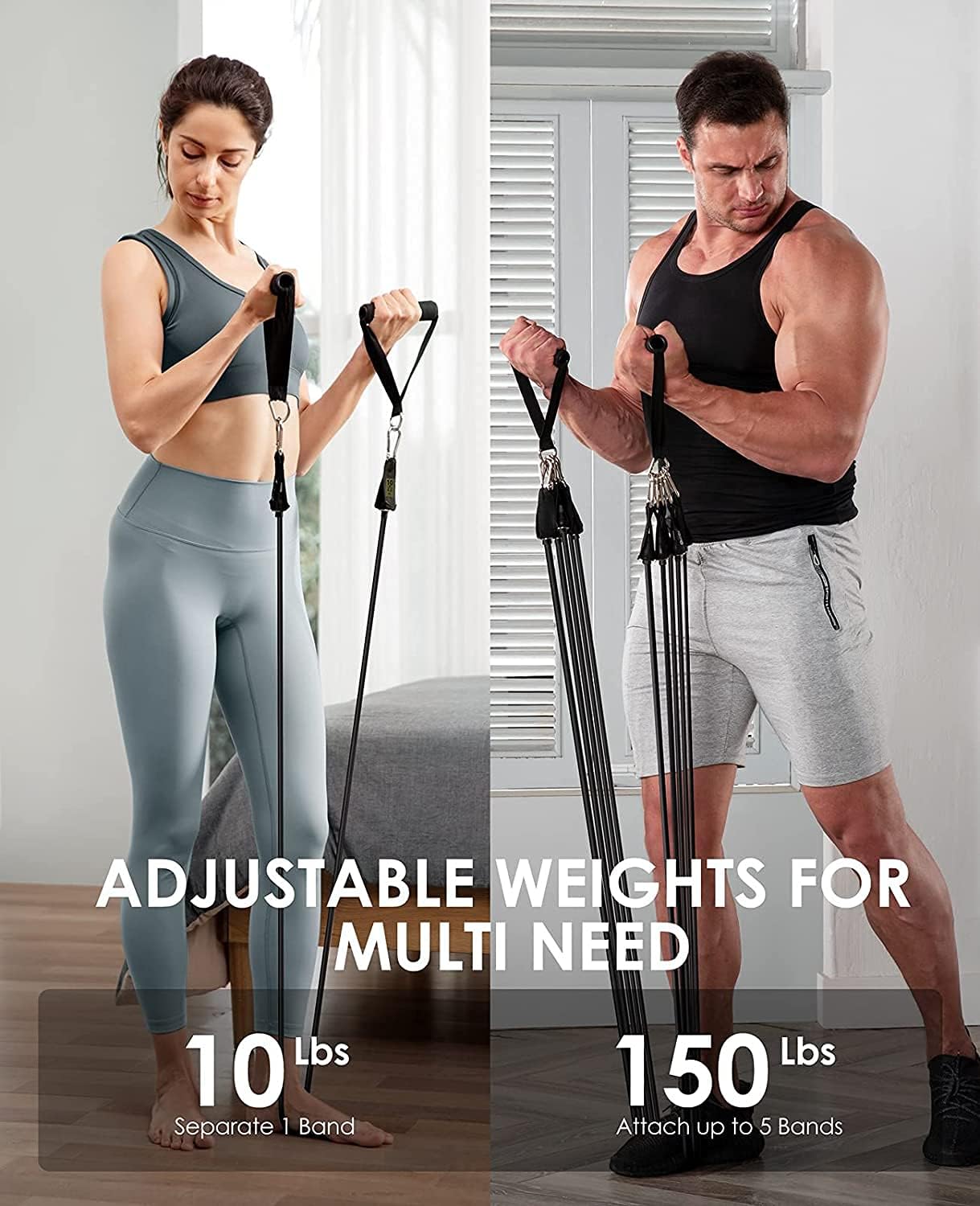 Resistance Bands Set, Exercise Bands for Men & Women, Workout Bands with Handles for Working Out Fitness, Black - Image 3