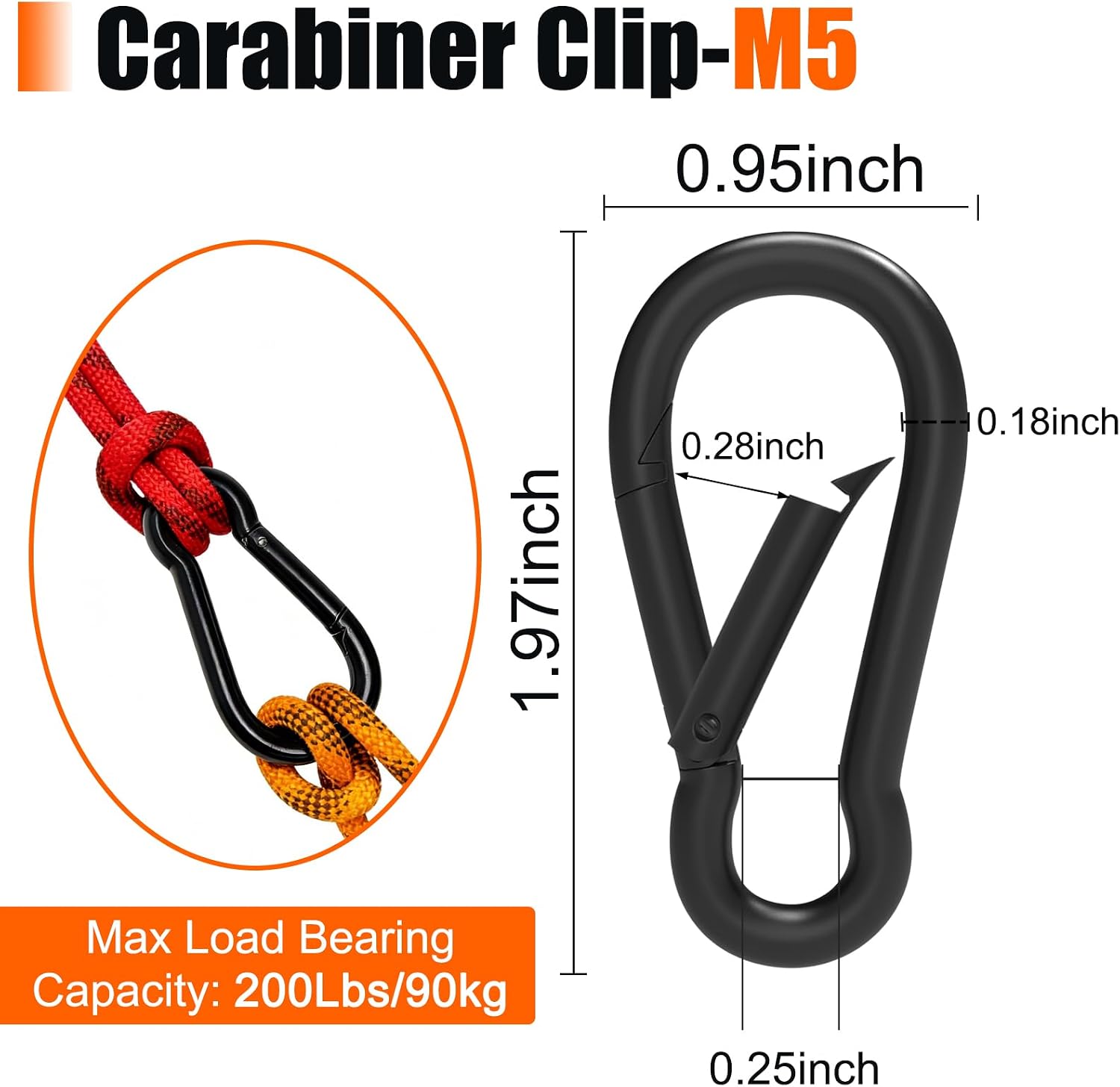 Heavy-Duty Carabiner Clip 1.57"–5.5", Black/Silver Spring Snap Hook, Quick Link Keychain Clip for Keys, Swing Set, Camping, Fishing, Hiking & Traveling (120–1350 lbs) image 2
