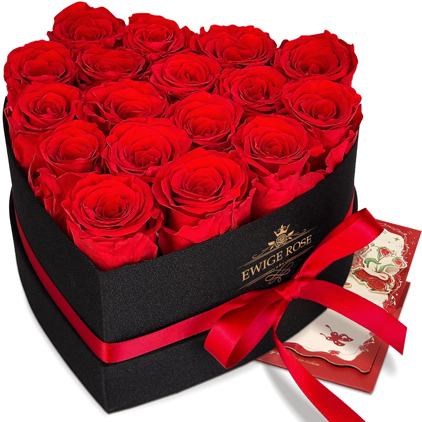 QHHENTOO 17 Infinity Rosen, Ewige Rot Rose Geschenke für Frauen, Konservierte Rose in Herzbox für Frauen Mutter zum Geburtstag Jahrestag Valentinstag Muttertag Weihnachten Hochzeitstag Rosenbox