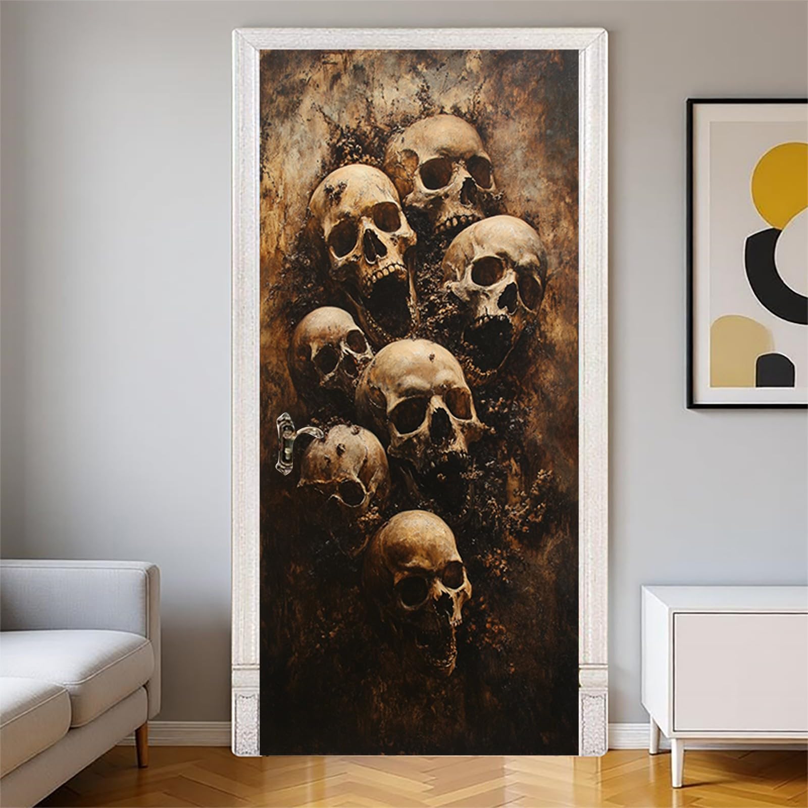 Türaufkleber Schädel 77 x 200 cm Türtapete selbstklebend Wandbild PVC wasserdicht abnehmbar Halloween Türfolie für Wohnzimmer Schlafzimmer Büro