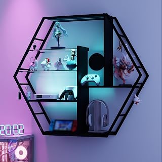 Schweberegal mit RGB-LED, 8 Haken, Glas