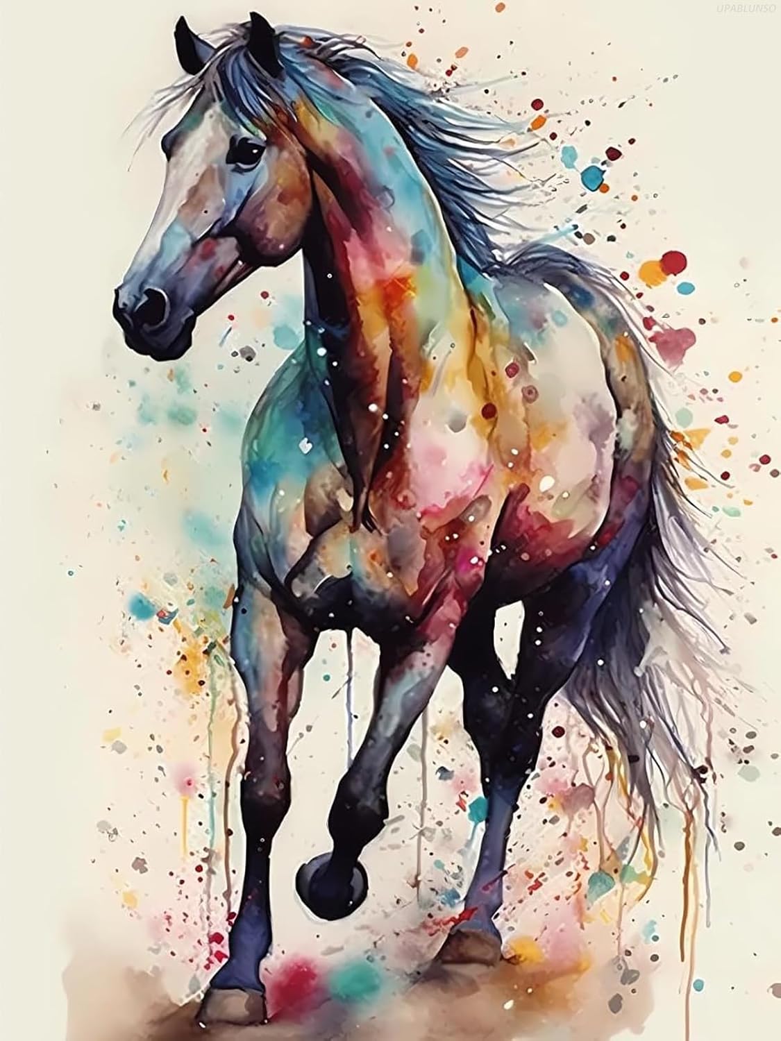 UPABLUNSO Watercolor Horse 5D Diamond Painting for Adults, Horse Diamond Art, Diamond Dots Gem Art Garden Decoration Aesthetic 12x16 Inch