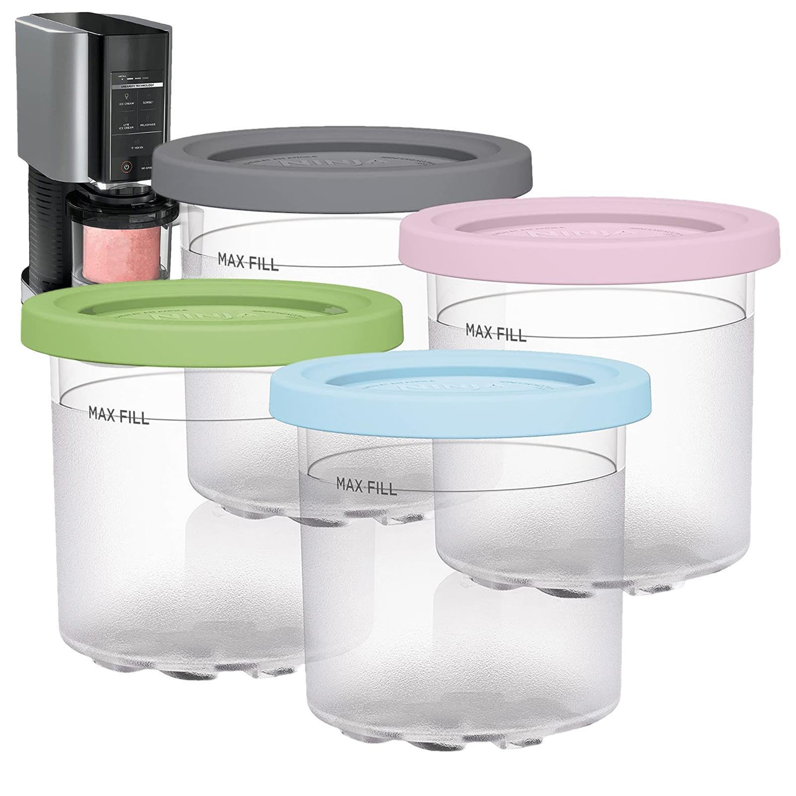 Pot Ninja Creamy Deluxe Lot De 4 Boîtes à Crème Glacée Pour Deluxe, HOVCEH Pour Ninja NC501/NC500, 680 Ml, Accessoires Pour Ninja Ice Creami Maker, Lavables Au Lave-vaisselle (4 Couleurs Ninja Creami