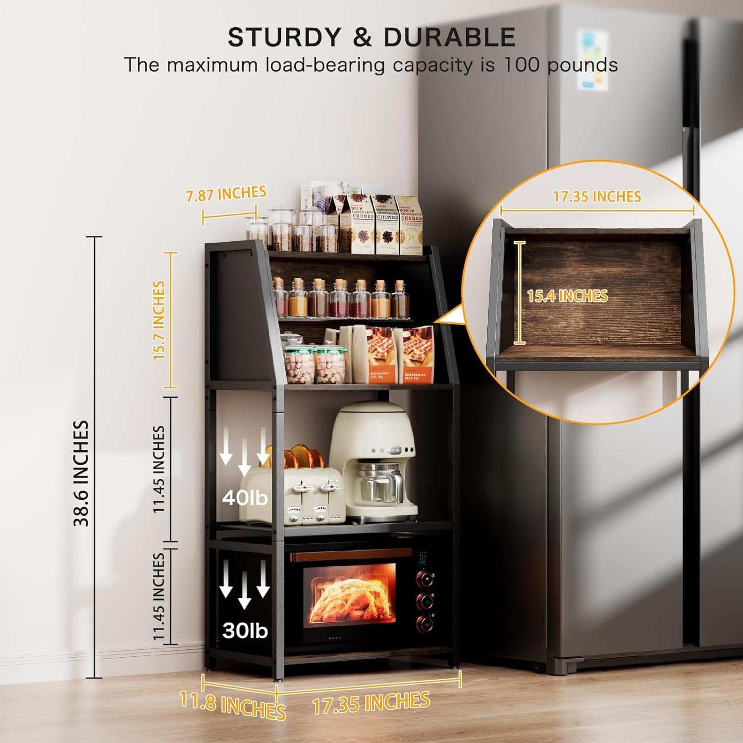 2025 Baker's Rack,2 in 1 Bread Box for Kitchen Organizers and Storage,38.6'' Standing Bread Boxes