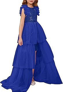 GRACE KARIN Girls Sequin Dress Formal Pageant Sparkle Party Ruffle Prom Maxi Dress Size