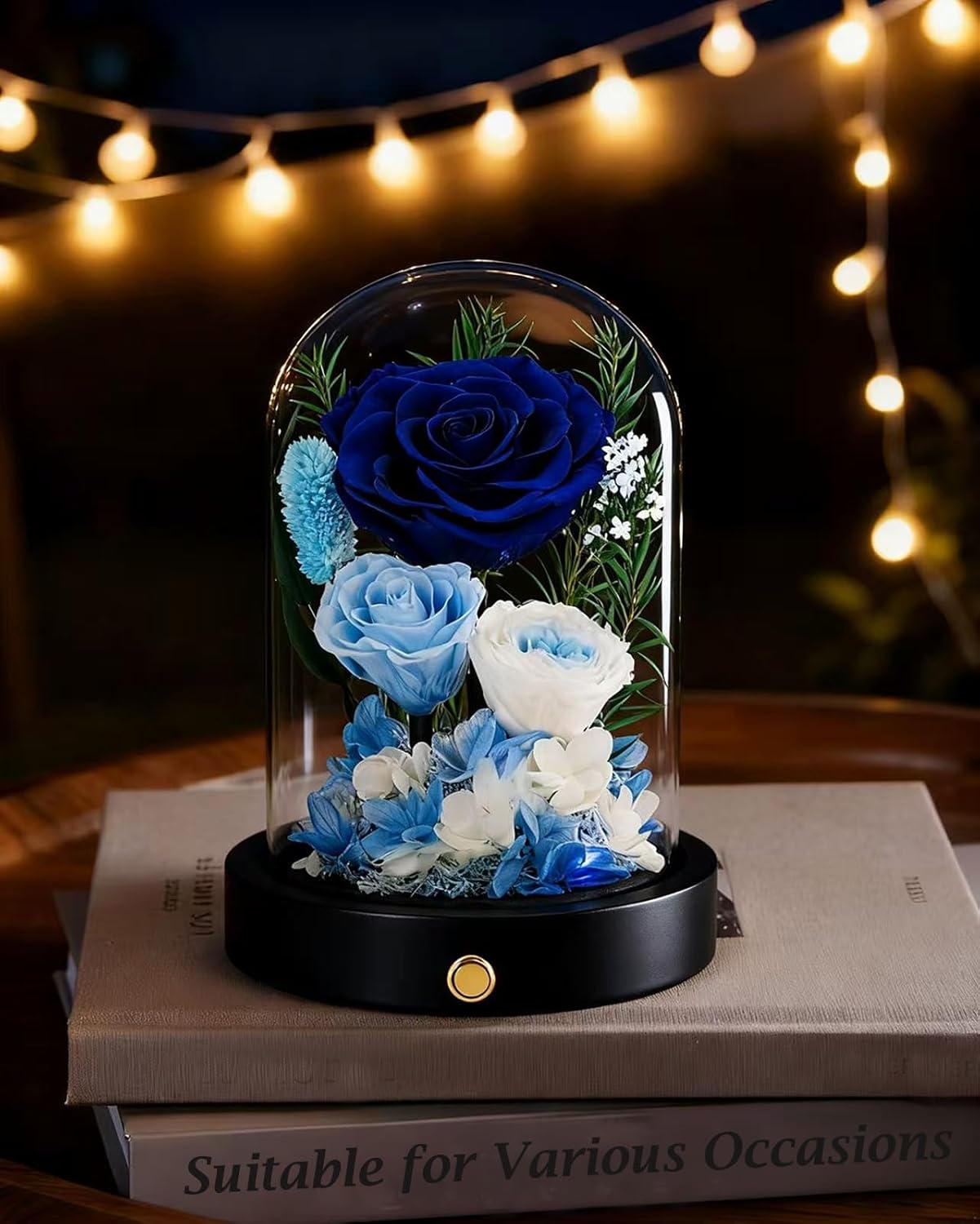 Eternal Roses, Preserved Flowers in Glass Dome, Blue Forever Flowers for Delivery, Valentines Day Mothers Day Anniversary Birthday Gifts for Grandma Women Her Mom Girlfriend Wife