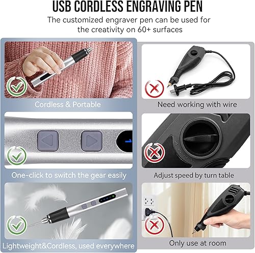 Miniatura 8 de Rotativo de 2 vías mejorado bolígrafo de grabado eléctrico con 37 bits, bolígrafo grabador inalámbrico recargable por USB, máquina grabadora