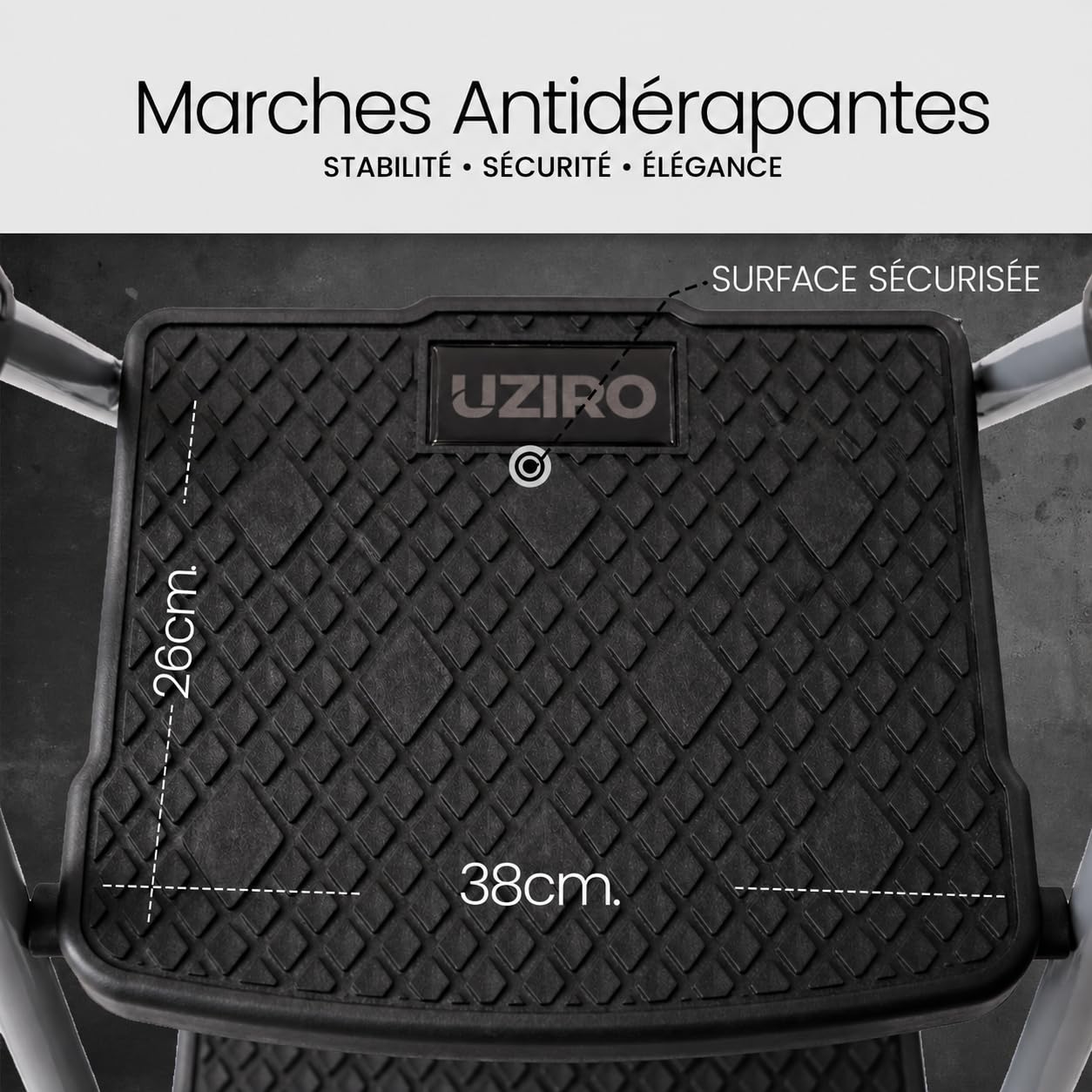 UZIRO Escabeau 4 Marches Pliable, Acier et Aluminium, Poignée Rembourrée