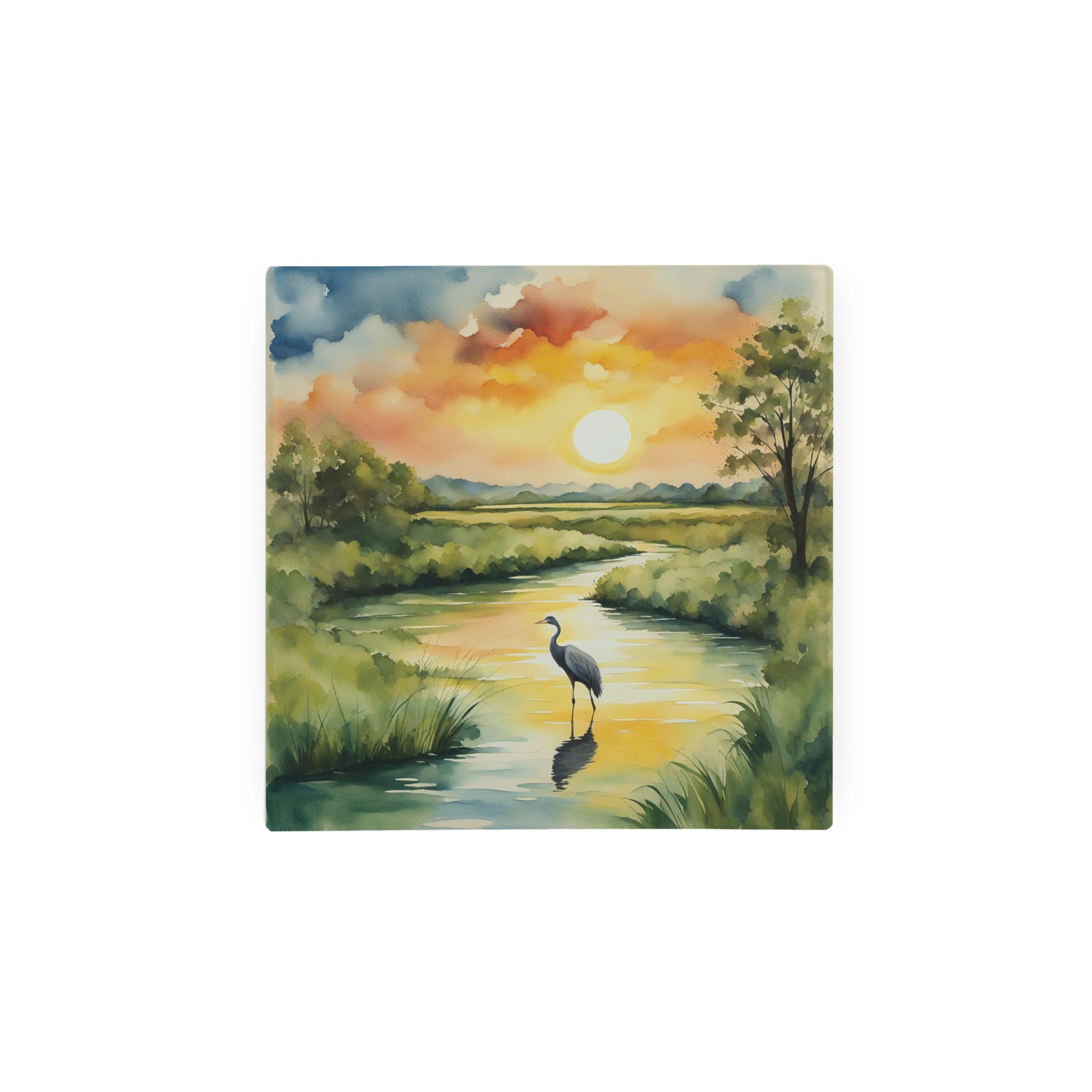 Mini Crane Hot Pot Stand Trivet - British Wildlife Art Glassware Gift/Present - Kitchen Chopping/Cutting Board Worktop Protector with Non-Slip Feet 20cm x 20cm (8" x 8")