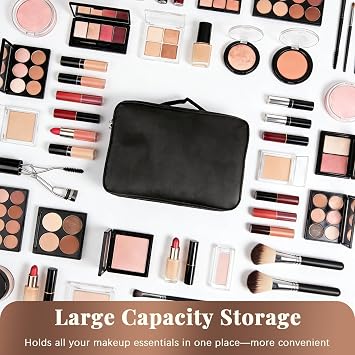 Makeup Bag Extra Large Travel Make Up Bag with Adjustable Compartment Professional Vanity Case Cosmetic Bags Makeup Organiser Bag Beauty Box Train Case Hairdressing Tools and Shoulder Strap, Black