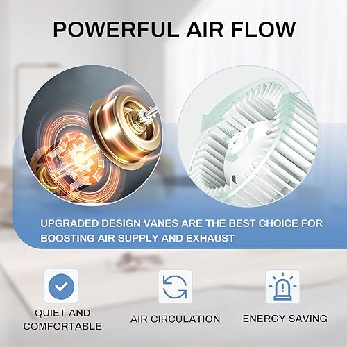 Miniatura 5 de Extractor de baño silencioso de 9.8 pulgadas con ventilador de baño ligero con luz Combo 1.0 Sone 110CFM, ideal para baño, ducha, inodoro