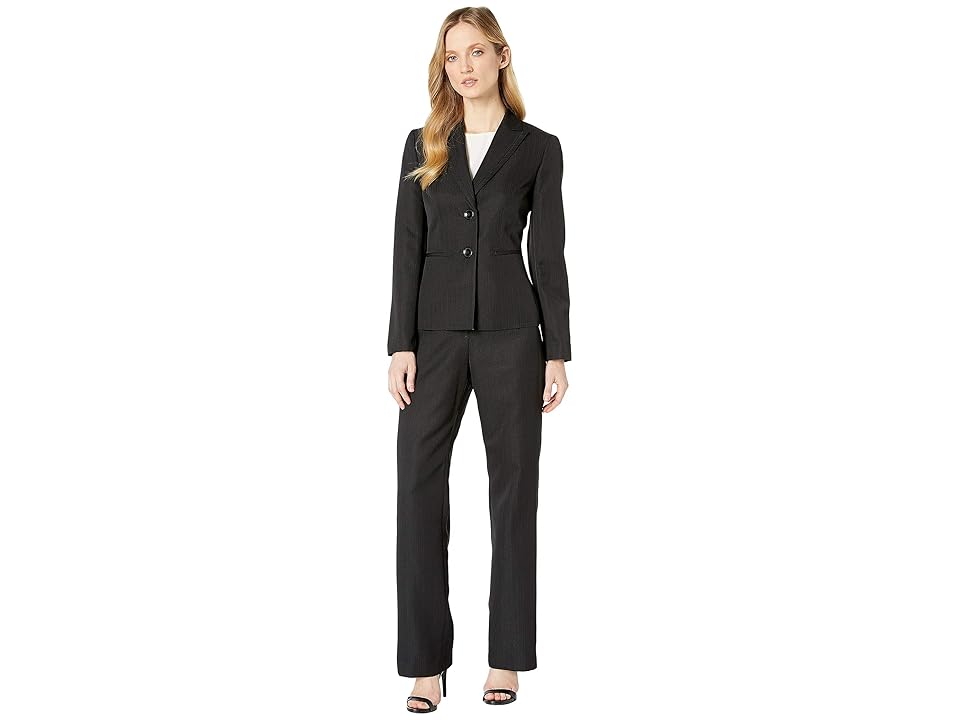 

Le Suit Two-Button Peak Lapel Collar Pants Suit (Black) Women's Suits Sets
