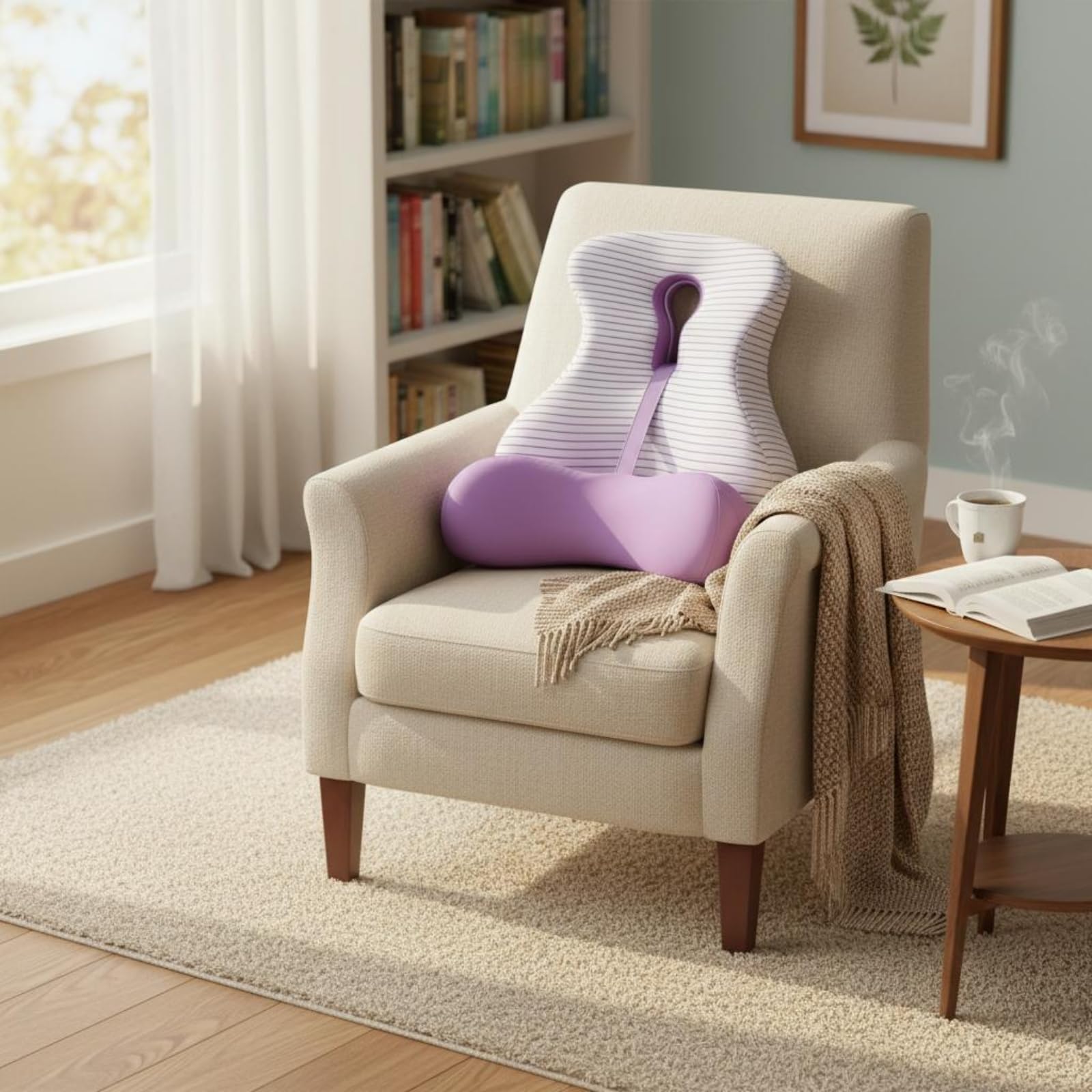 Cojín Lumbar Cojín de Respaldo Almohada de Espalda Soporte Lumbar con Curvatura Inferior para Descarga de la Cintura y Tejido Transpirable Adecuado, Púrpura, 42 14 49 Cm