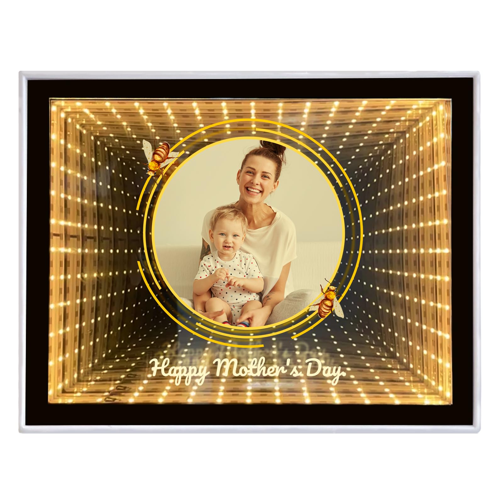 Customized Photo Frame Infinity Mirror, Desktop LED Night Light Makeup Mirror 2 in 1, Personalised Birthday, Thanksgiving, Mothers Day Gifts for Mom, Home Decoration Bedroom Office Living Room