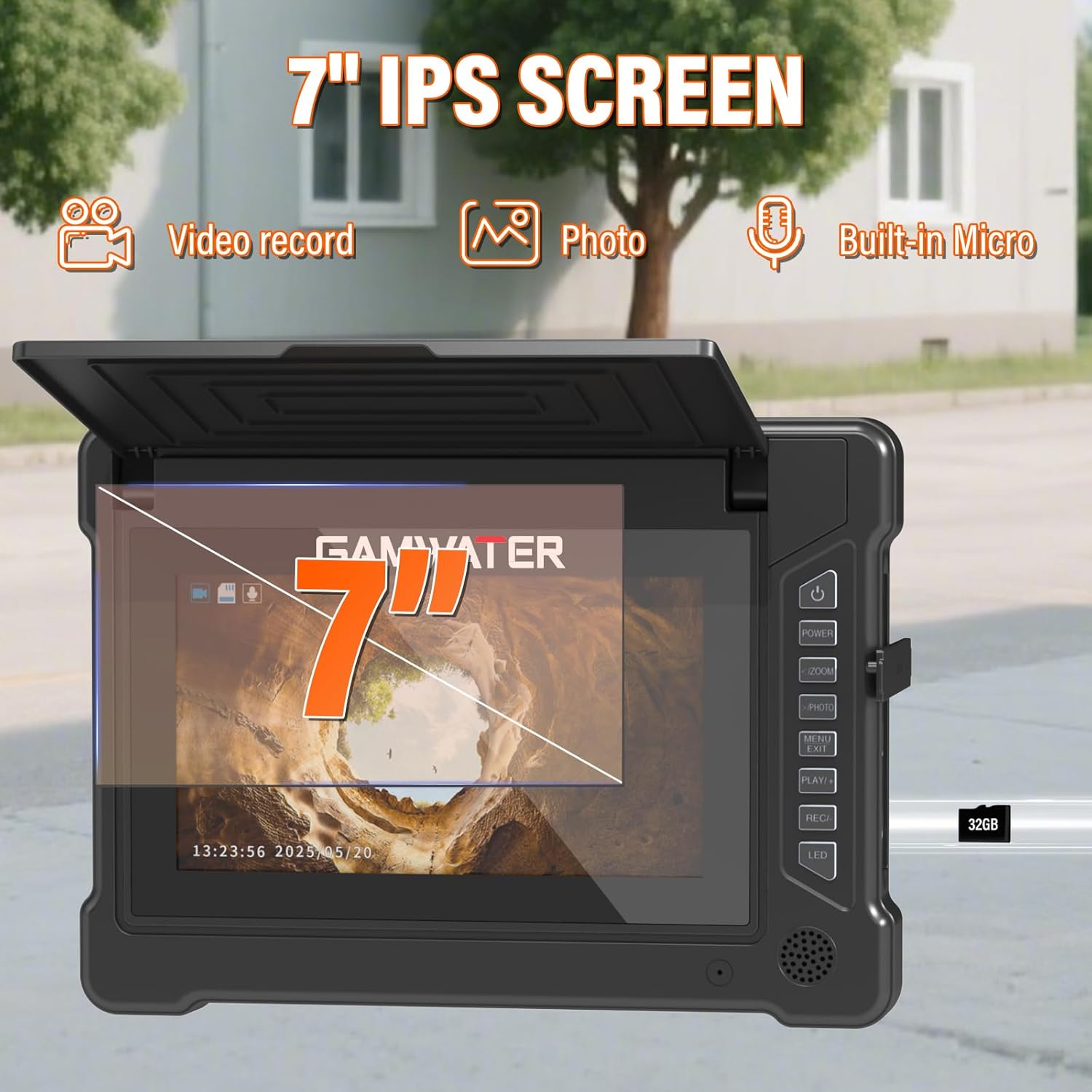 Sewer Camera 100FT/30M 23mm Pipe Inspection Camera DVR & Audio Recorder with 7" IPS Screen, Plumbing Snake Borescope 12 LEDs HD 1000TVL, Included 32GB Card