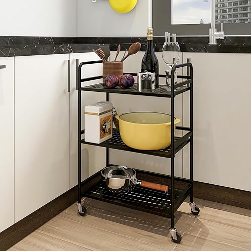 Miniatura 30 de 3-Tier Metal Utility Multipurpose Rolling Cart,Large Capacity Heavy Duty Cart with Lockable Wheels for Kitchen,Living Room,Office,Bathroom Storage