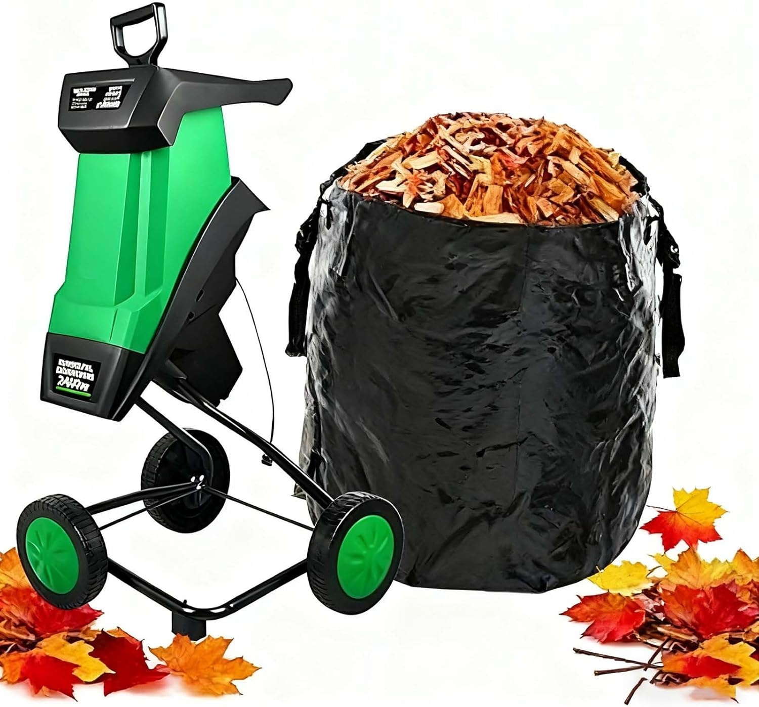 Electric Wood Chipper Shredder 2400w, 40mm Garden Mulcher with 50l Collection Bag, Reversible Blades & S-afety Protection for Efficient Yard Waste Processing,Outdoor Maintenance