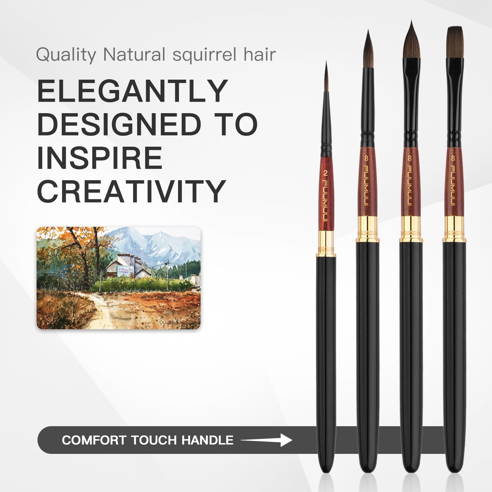 Set Pennelli Da Viaggio Per Acquerello - 4 Pennelli In Martora Naturale, Con Astuccio In Pelle