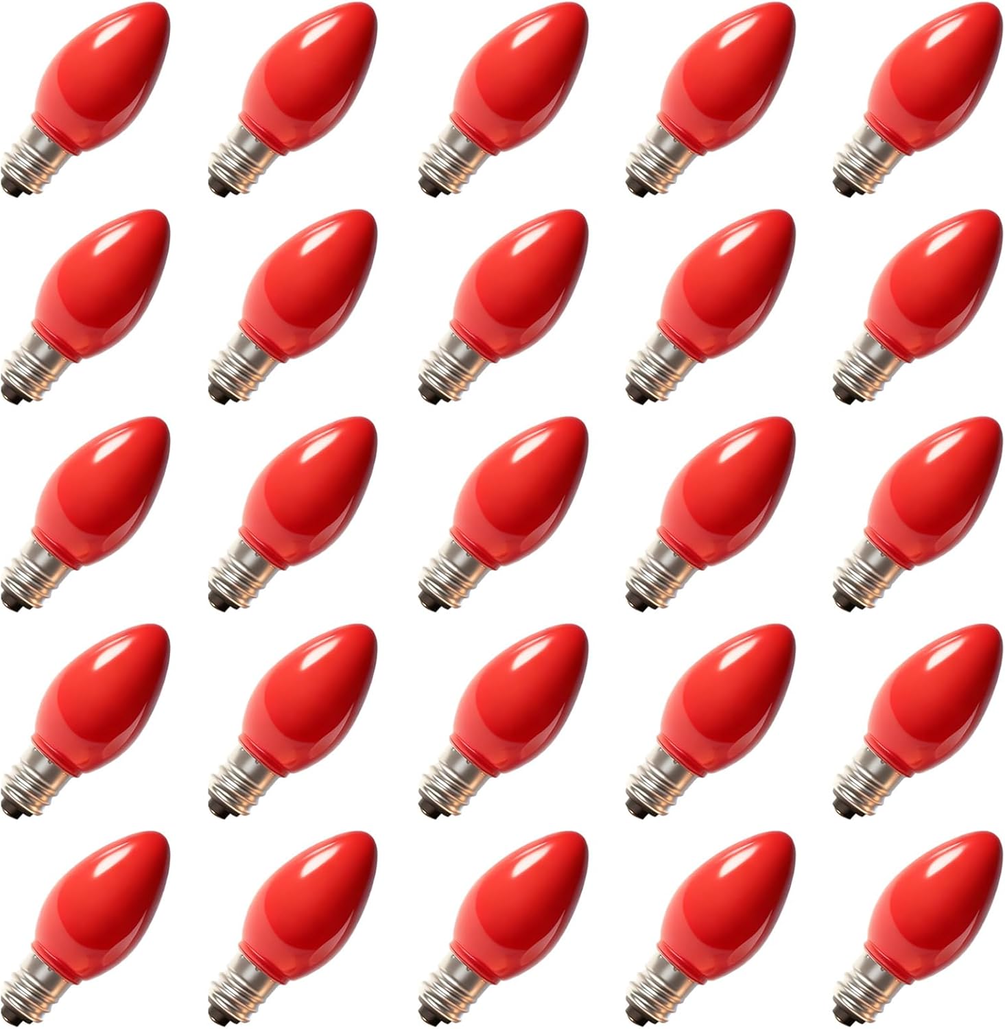 C7 LED Christmas Light Bulbs, 25 Pack Red Replacement Bulbs, Shatterproof Red LED Light Bulbs for C7 Christmas String Lights, E12 Candelabra Base, 0.6 Watts