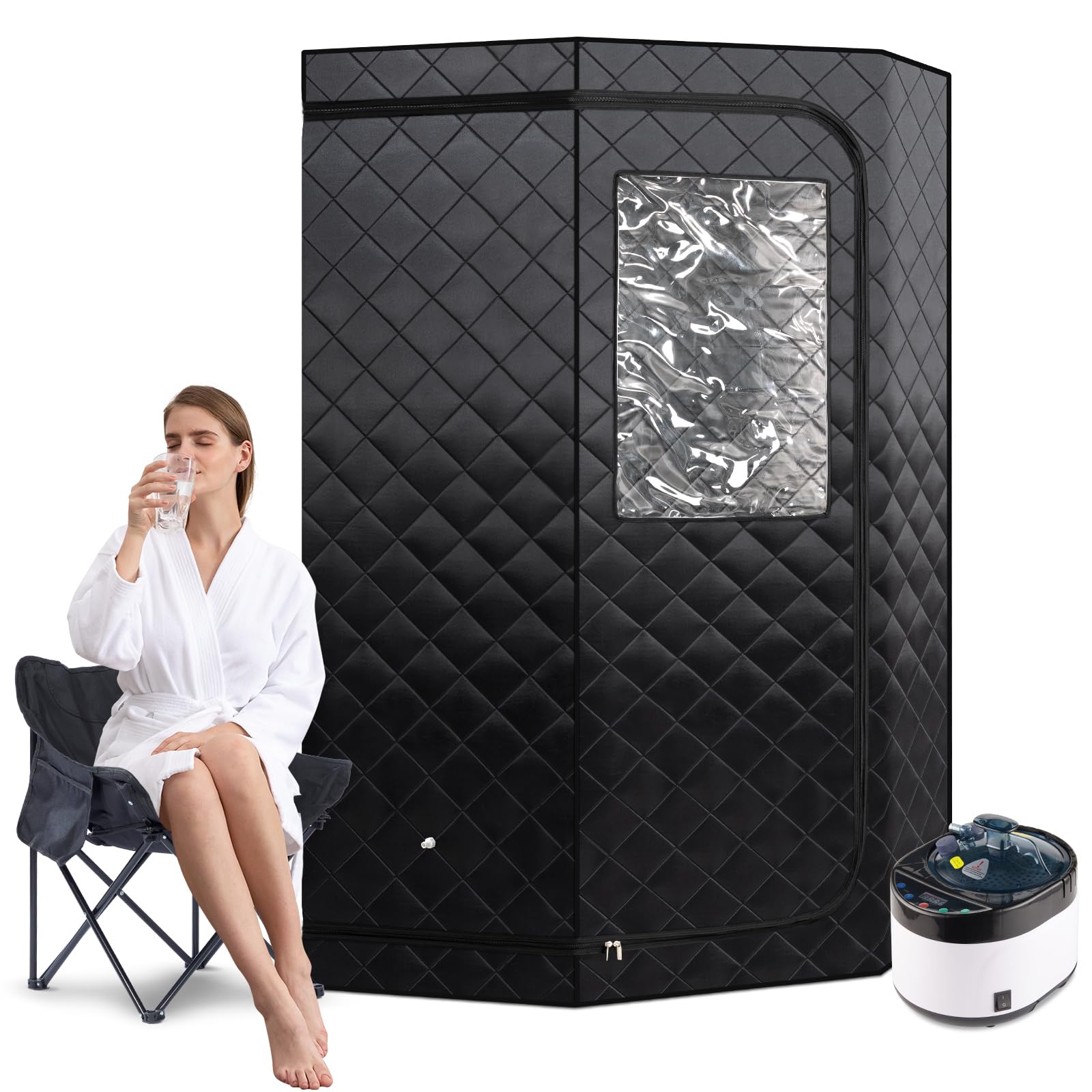 ZONEMEL Full Size Portable Steam Sauna Kit, Personal Full Body Home Spa for Detox, Relaxation, 4 Liters 1500 Watt Steamer, Remote Control, Timer, Foldable Chair