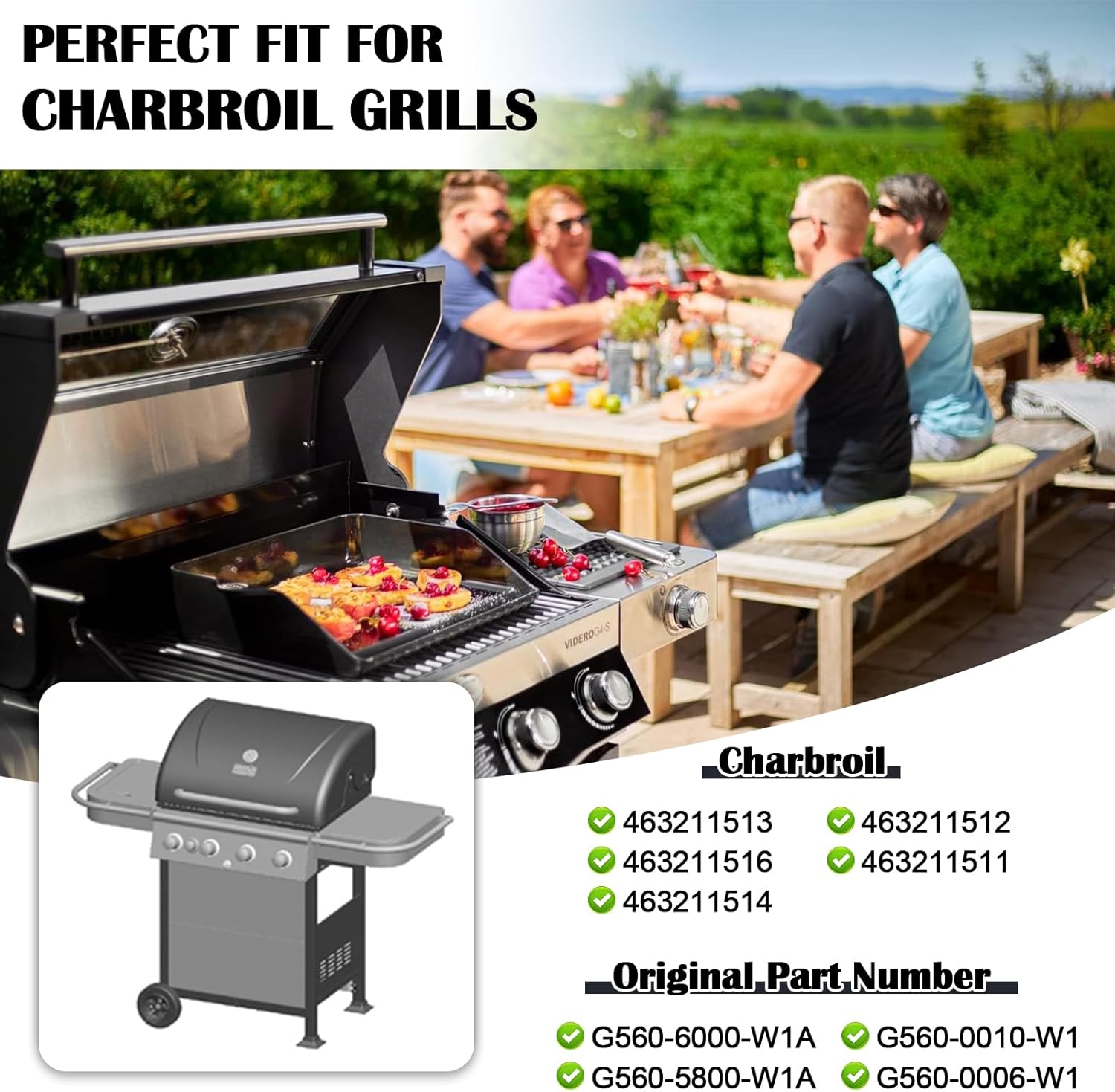 Grill Replacement Parts for Charbroil 463211513, 463211512, 463211516, 463211511, 463211514 Grill Model, Grill Heat Tent Shield, Burner Tube (1 Burner with Bracket), Carryover Tube Replacement Kits.