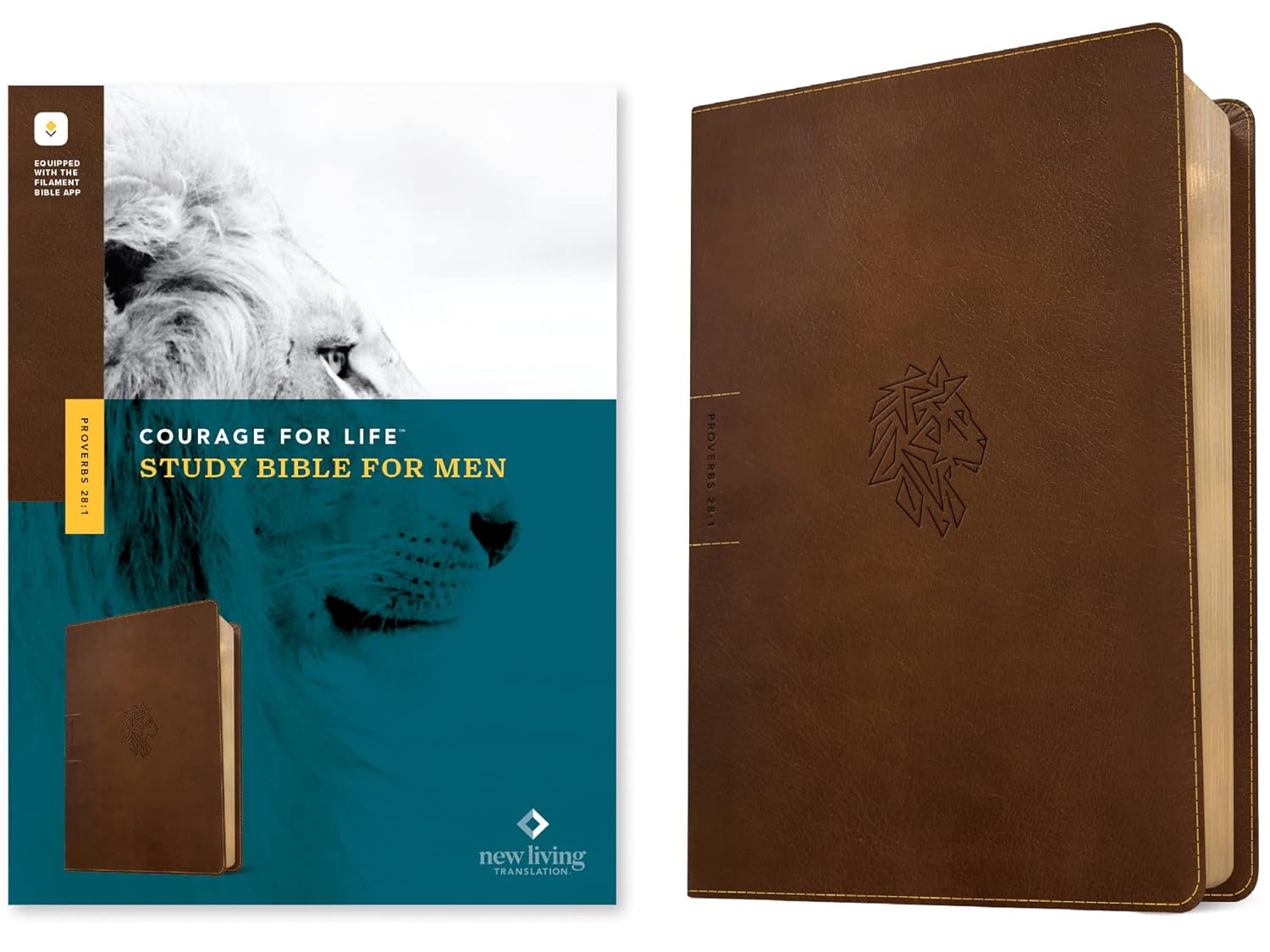 NLT Courage For Life Study Bible for Men, Filament Enabled (LeatherLike, Rustic Brown Lion)      Imitation Leather – October 15, 2023
