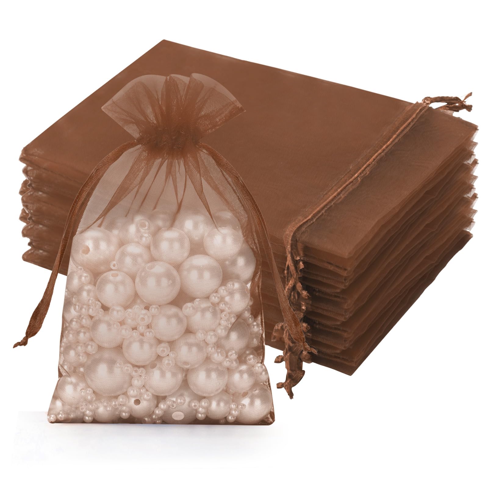 jijAcraft Dark Brown Organza Pouches: 10x15cm Organza Gift Bags, 50Pcs Jewellery Favour Pouches for Gift Wrapping, Party Sweet Bags for Christmas, Anniversary, Wedding, Birthday
