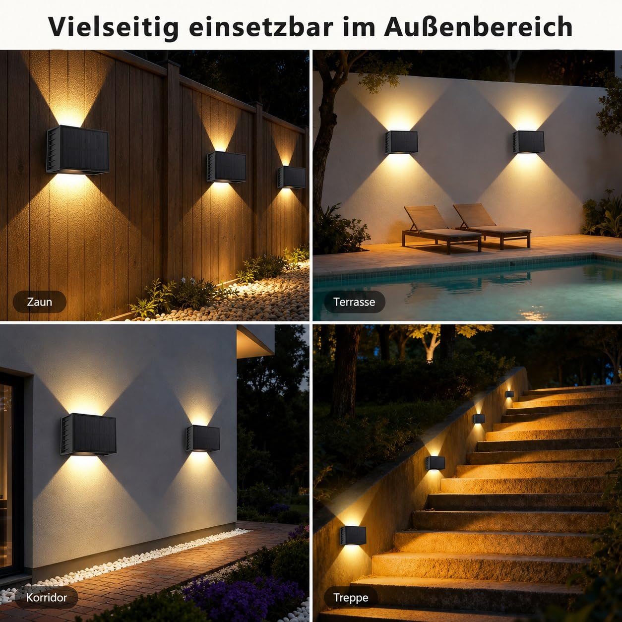 4 Apliques Solares Pared Exterior 3000K IP65