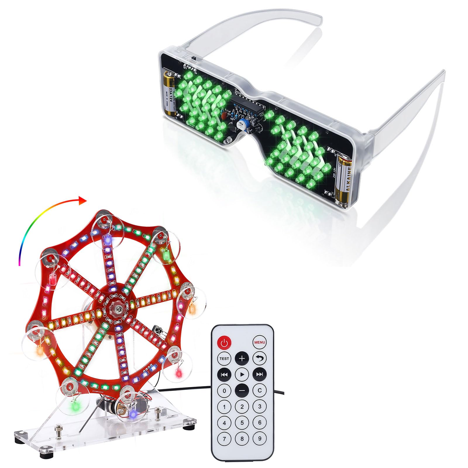 MiOYOOW SMD SMT DIY Ferris Wheel Model Kit and LED Light Up Glasses DIY Electronics Kit with Battery, DIY Electronic Soldering Practice Kit for College High School Education