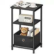KIMBORA 3 Tier Small Side Table with Storage Basket, Living Room End Tables for Small Space, Bedside Nightstand for Bedroom, Sofa Couch, Classic Black