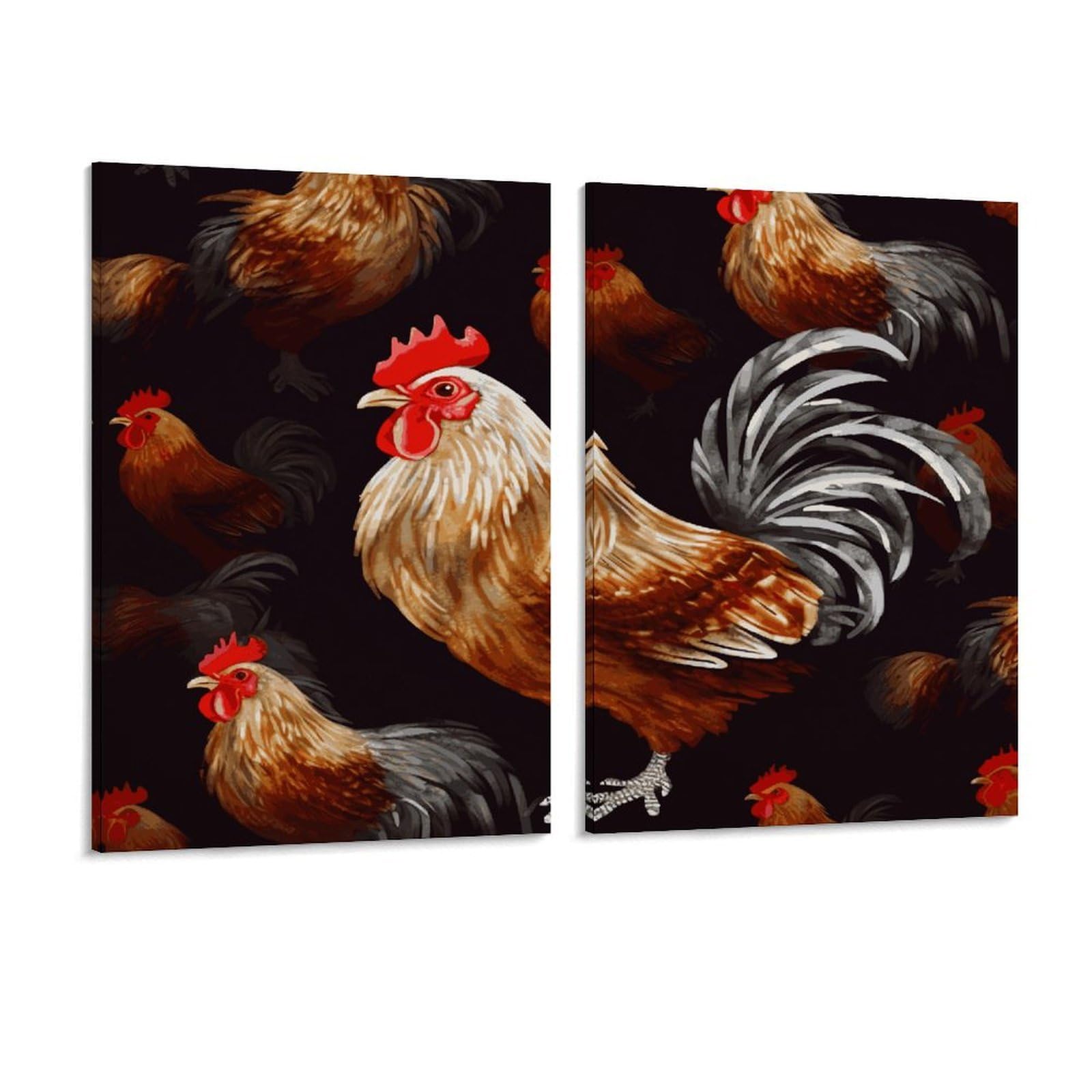 Adfgyerh Style Shine Rooster Wall Art，Canvas Material Bright /Wall Decor Of 2, Each 16X12 Inch -Wall Art Set For Living Room Bedroom Gallery Office Home Décor