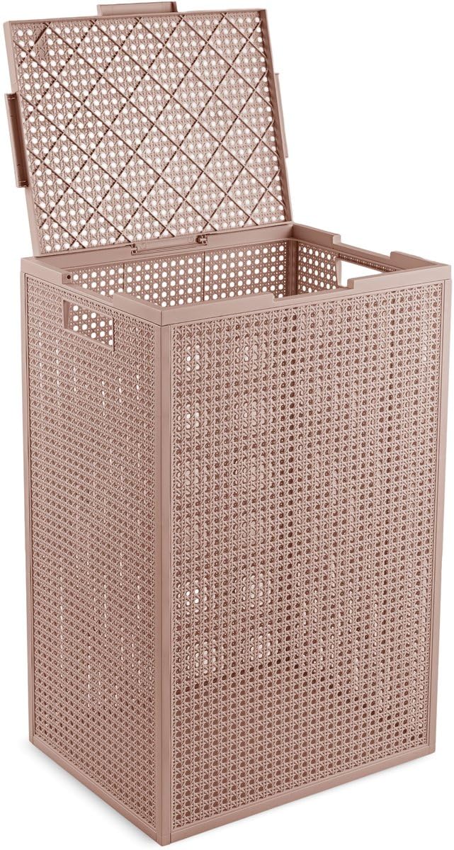 Curver Kaya Wäschekorb mit Deckel – 2er-Set – je 60 Liter – 38×29×58,5 cm – Warm Taupe – aus 70% recyceltem Kunststoff – mit Belüftung
