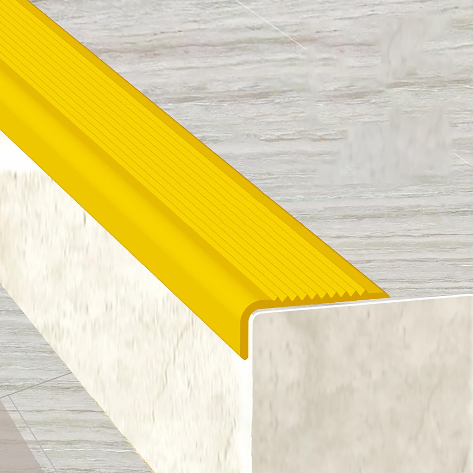 Stair Nosing Edging Treads - PVC Rubber Stair Tread Edge Protectors, Pre-Cut Strips for Indoor/Outdoor Use, Wood Grain Transition Trim for Tile