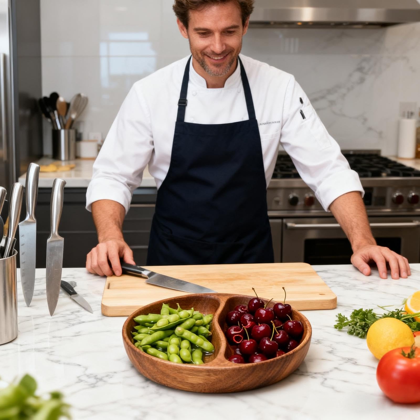 Generico Ciotole in Legno Con 2 Scompartimenti Decorativo Rustico | Porta Ciotole Da Insalata E Alimenti Per Noci Ciliegie Insalata Frutta Caramelle Biscotti Cucina Bancone Casa Ufficio Bar