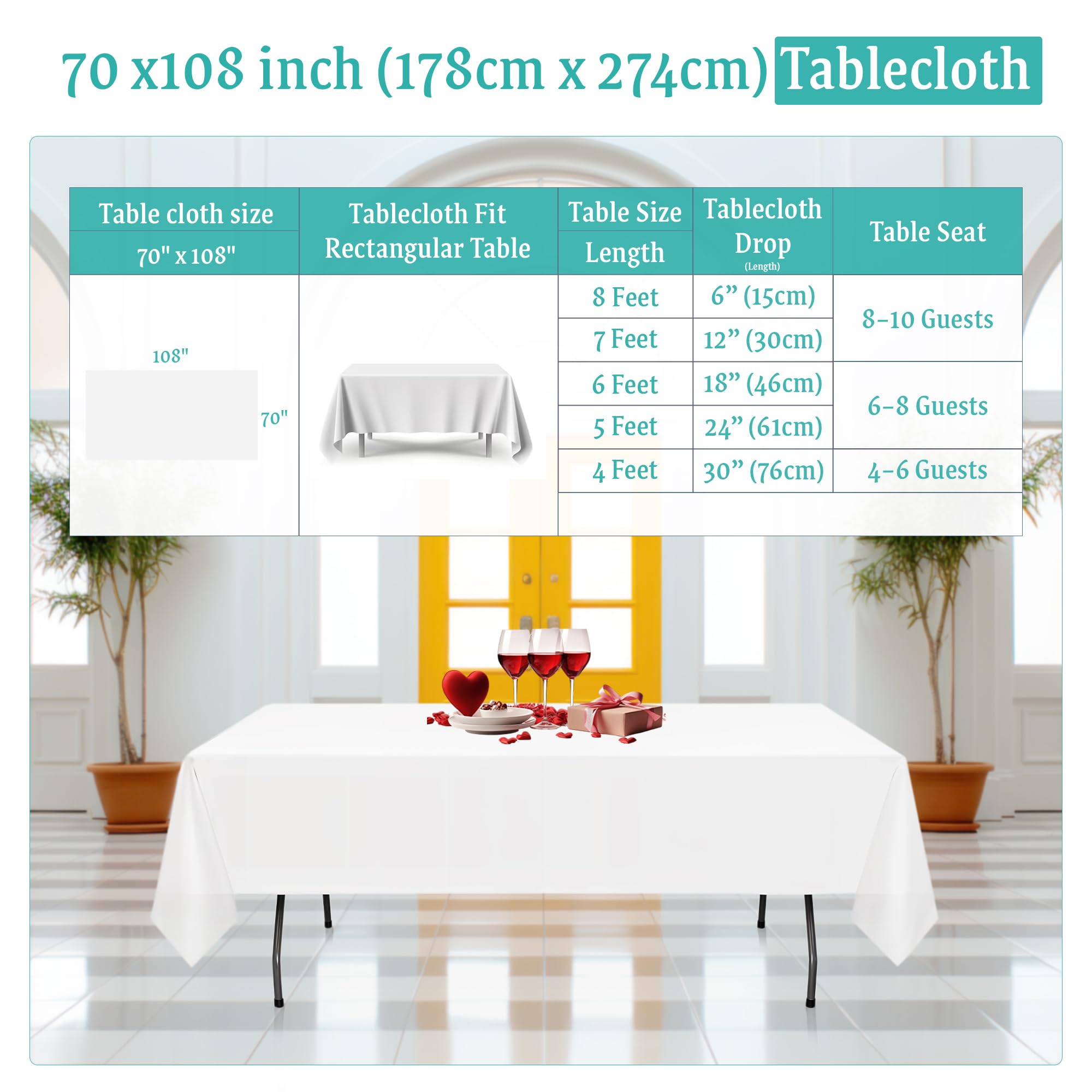 Trimming Shop Mantel rectangular blanco, 70 x 108 pulgadas, mantel de tela de poliéster y algodón, mantel oblongo lavable y reutilizable, mantel de cocina de lino para comedor, boda, fiesta, 10 pieza