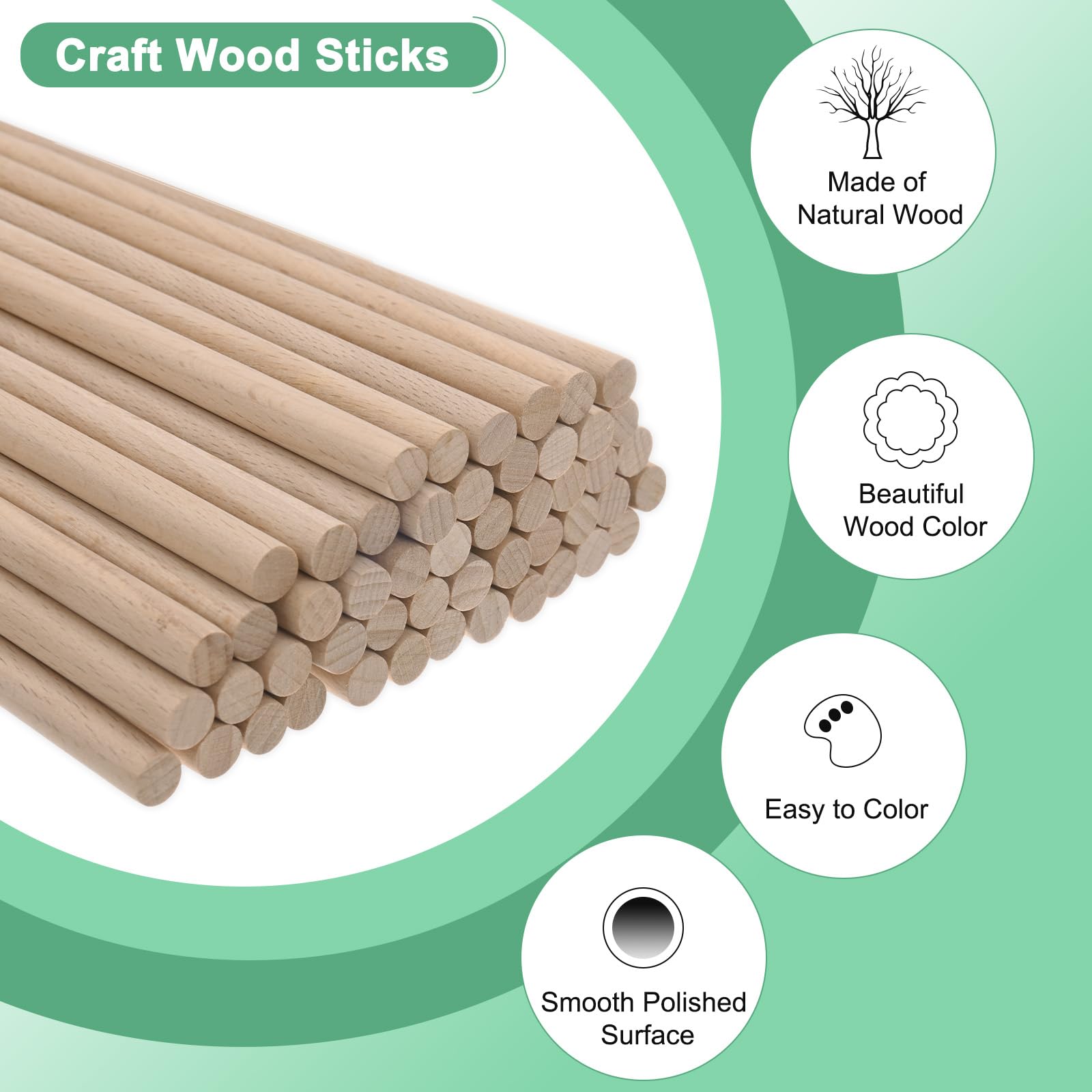 M METERXITY 50-Pack Dowel Rods Wood Sticks, 5/16 x 4 Inch Wooden Dowel Rods, Unfinished Hardwood Sticks - Image 2