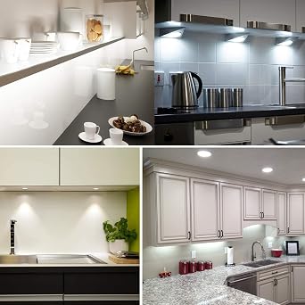 LED Under Cabinet Kitchen Lights, Set of 3, 7.5W, 750LM, Cool White | Display Cabinet Lighting, LED Puck Light for Kitchen, Closet, Counter, Cupboard, Shelf, Wardrobe [Energy Class G]
