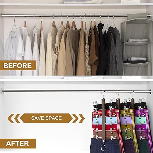 Miniatura 2 de FITNOVO Perchas para faldas con clips, madera de haya europea, paquete de 2 perchas para pantalones que ahorran espacio, organizador de armario para