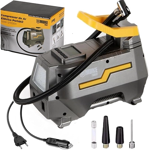 Mini Compressor De Ar Elétrico Portátil Bivolt 110/220v E 12v Muke Tools 120w 150 Psi Para Carro E Casa