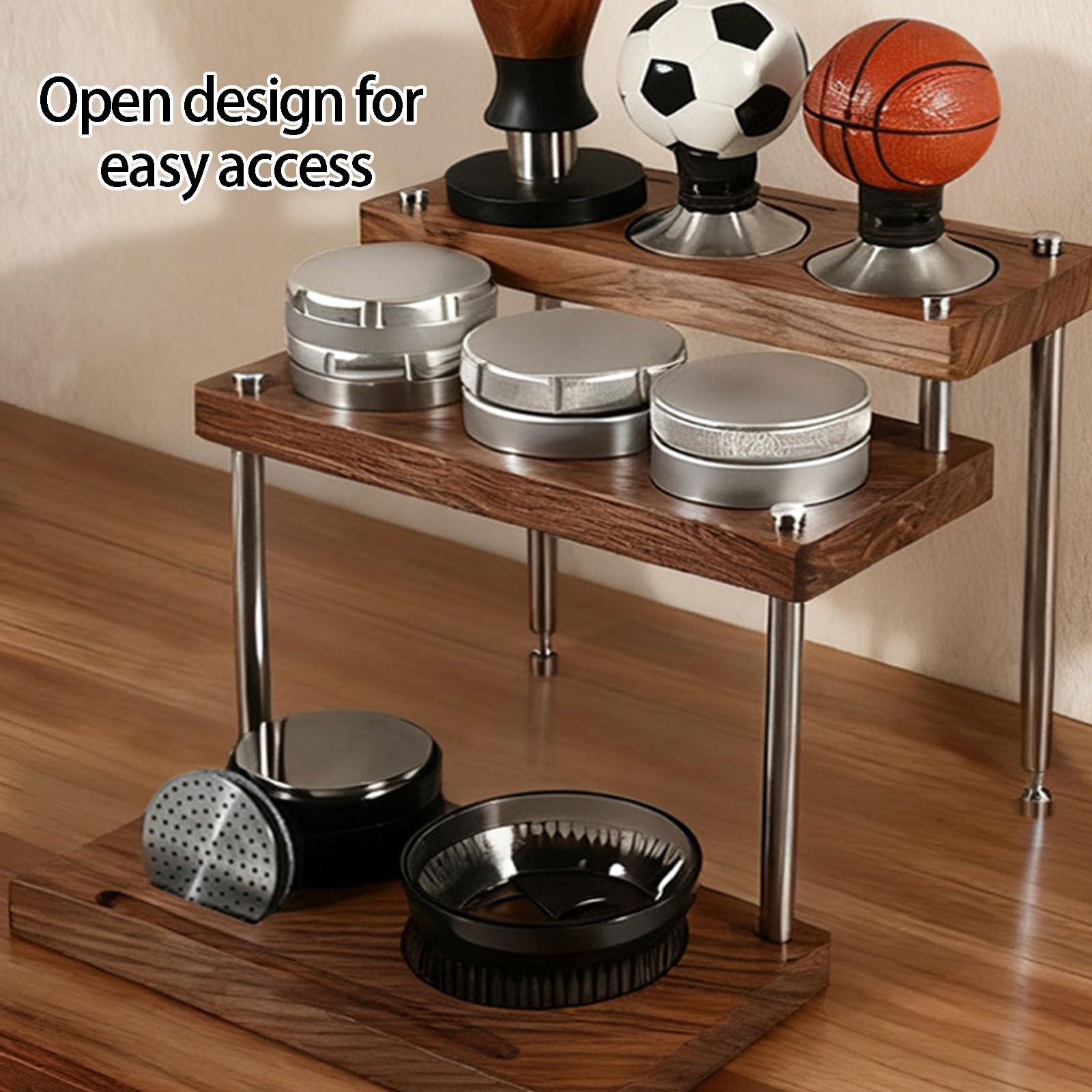 Espresso Tamper aus Holz, handgefertigtes Aufbewahrungsregal, Holz Aufbewahrungseinheit für Kaffeezubehör und Werkzeuge, Kaffee Tamper