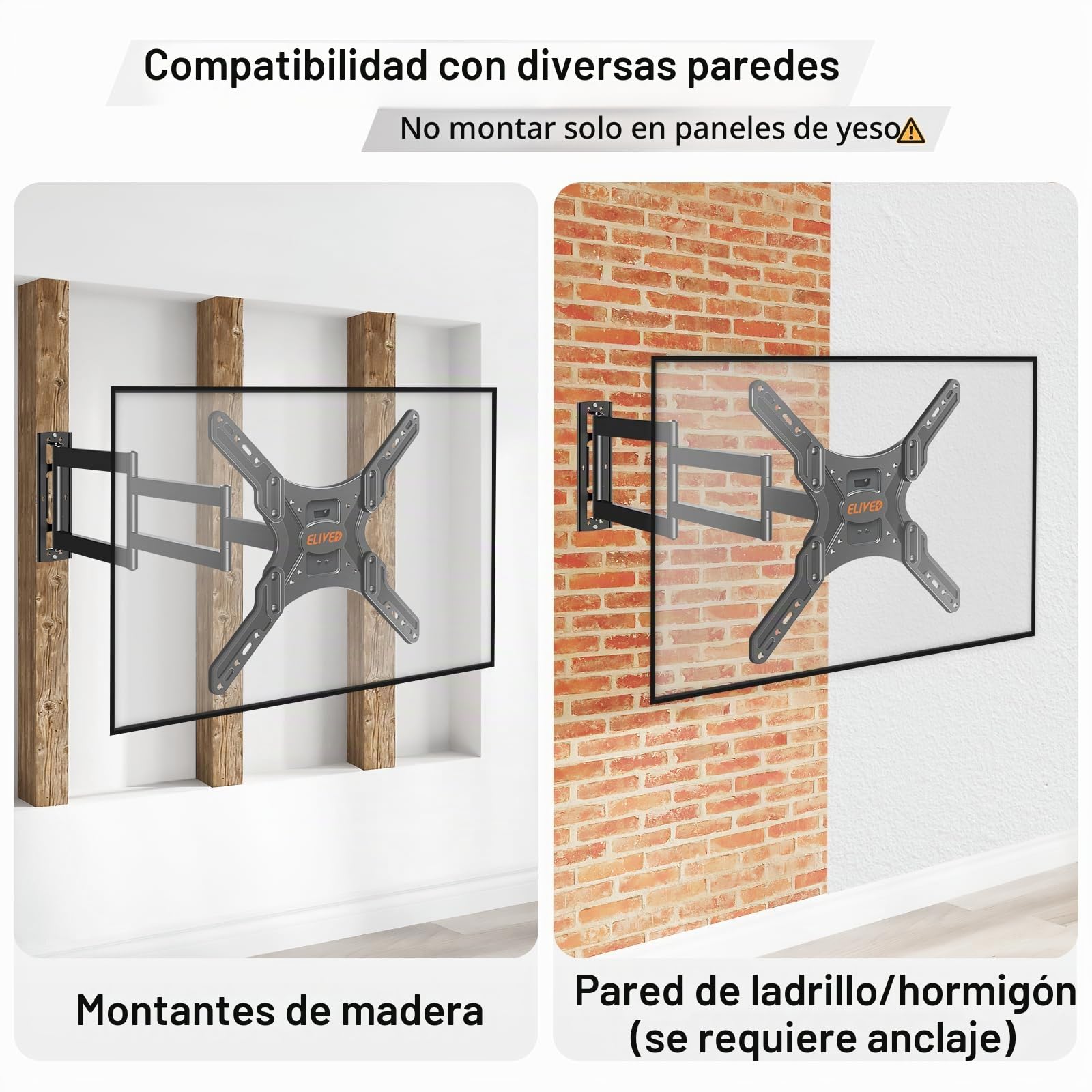 ELIVED Soporte de pared para televisores de 26 a 65 pulgadas (950 mm) | Soporte para TV de esquina extensible, máx. VESA 400 x 400 mm, soporta hasta 35 kg, EV3018