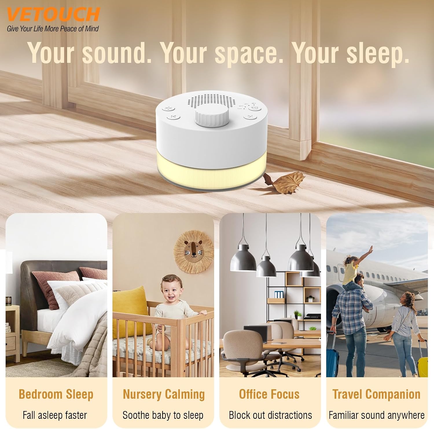 Portable White Noise Machine with 24 Soothing Sounds, Night Light 2 Brightness Levels, Timer 1-8H, Rechargeable Battery 25-30H, Type-C Charging for Baby Sleep, Travel, Office, Relaxation