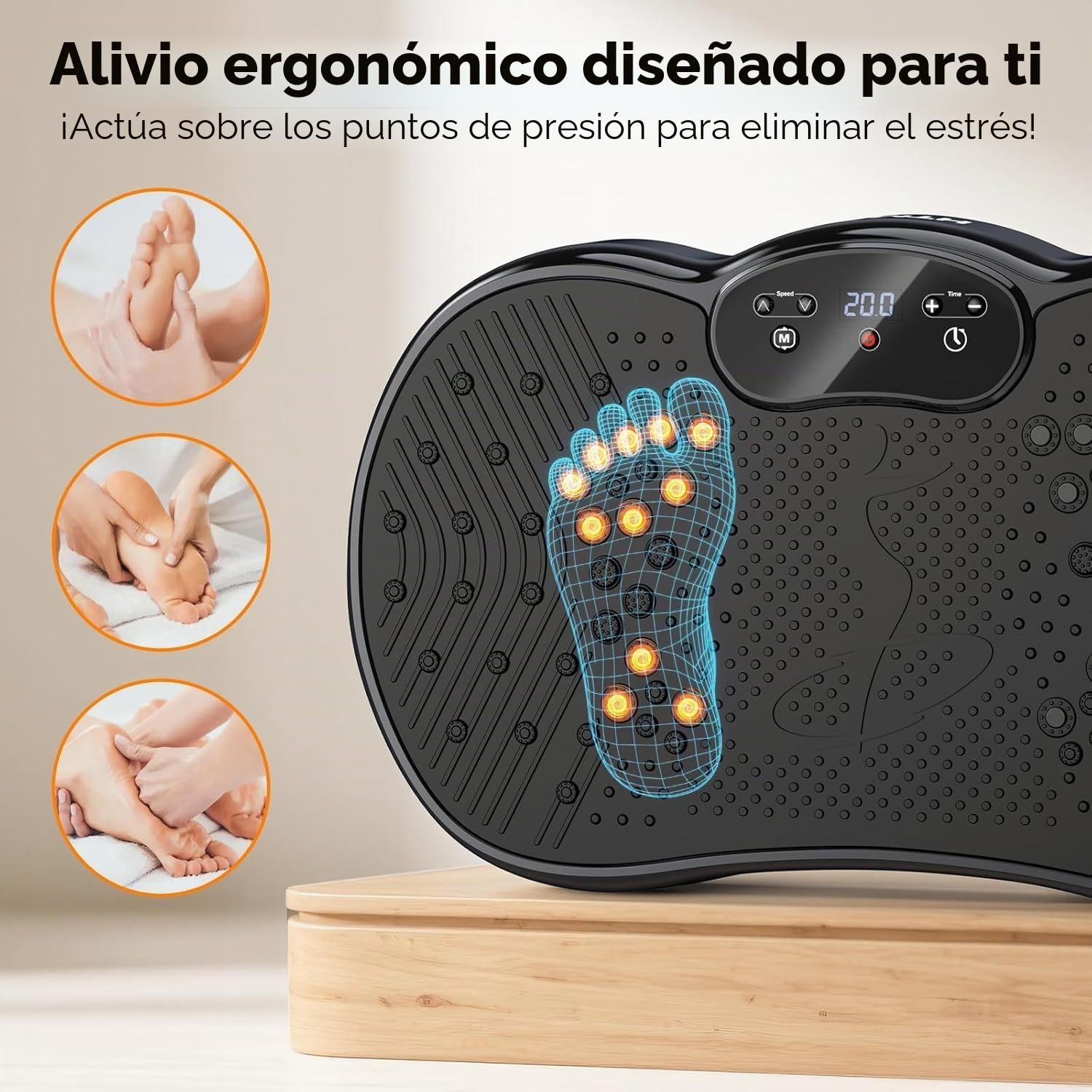 HTM Plataforma Vibratoria, Vibration Plate De Cuerpo Completo para Perder Peso con Ranuras para Bandas De Resistencia, Capacidad De 300 Libras, 120 Velocidades, 9 Modos De Entrenamiento